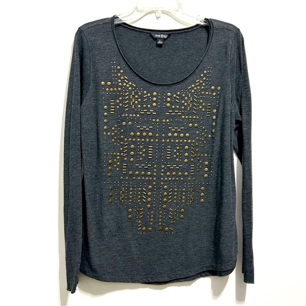 Lucky Brand Women’s Long Sleeve Studded Gray Top